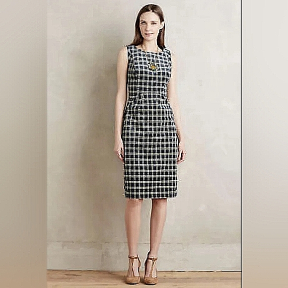 Anthropologie Sunday in Brooklyn Grey Black Corduroy Sleeveless Shesth dress Sz6 - Picture 2 of 15